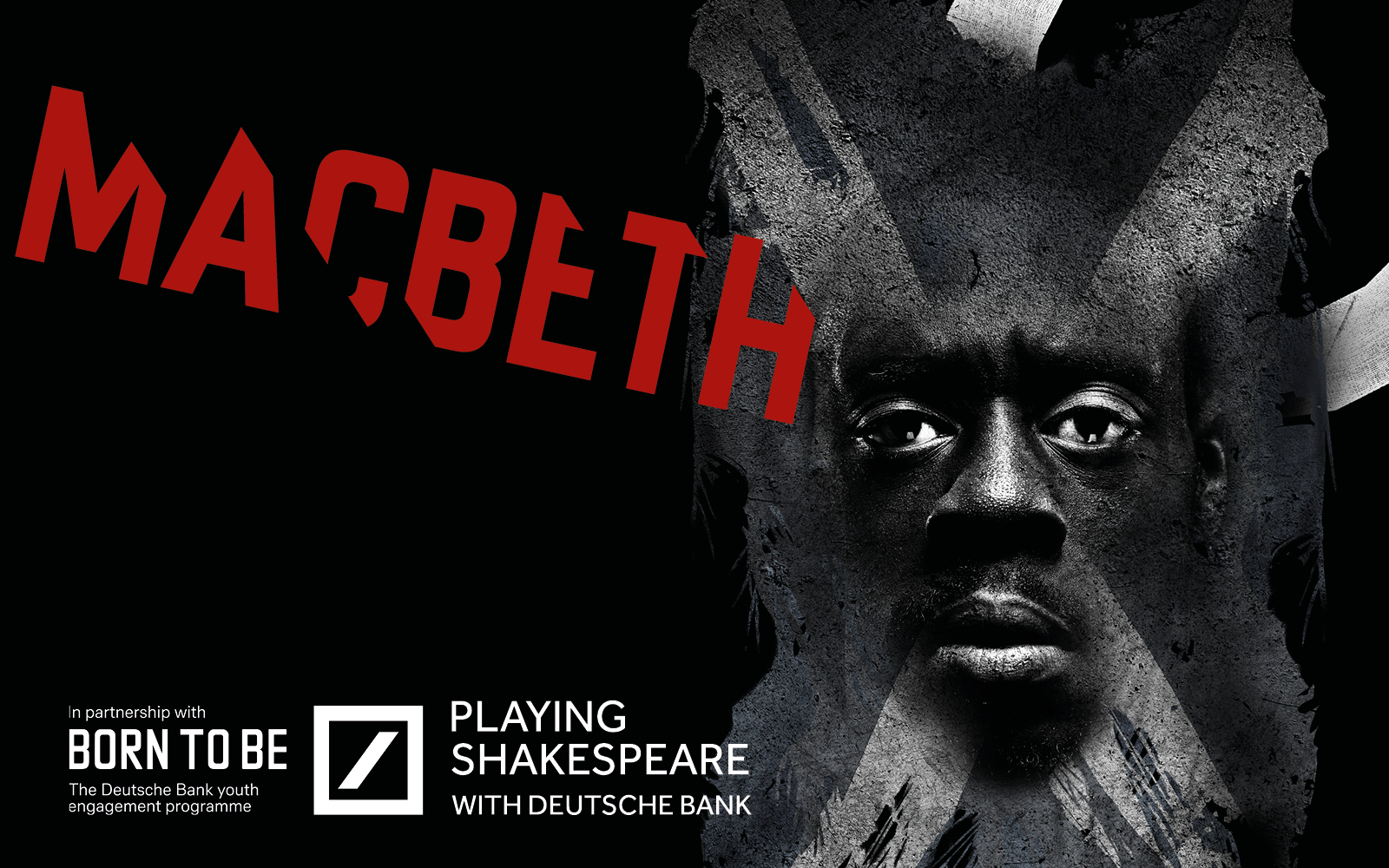 A graphic image of a man's face and the words Macbeth