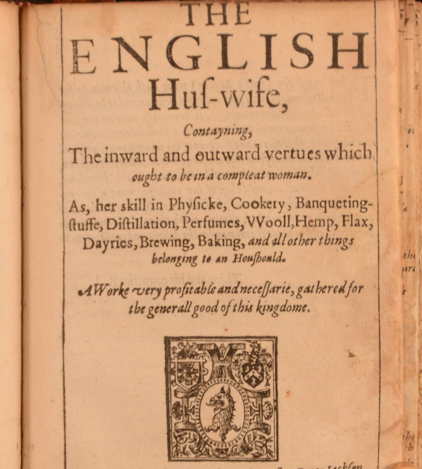The English Housewife Title page of a pamphlet called The English Housewife