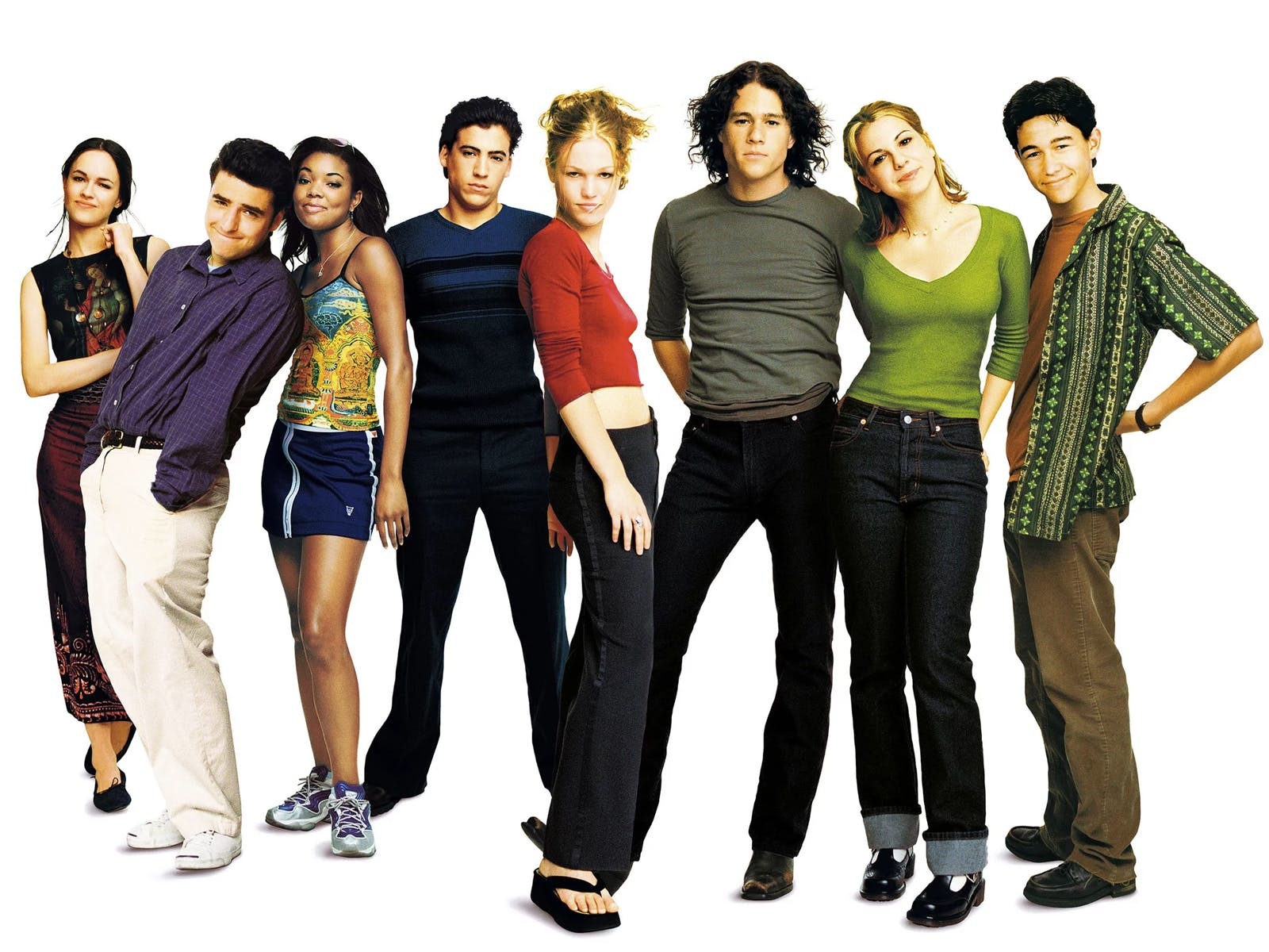A movie poster of eight teenagers standing facing the camera