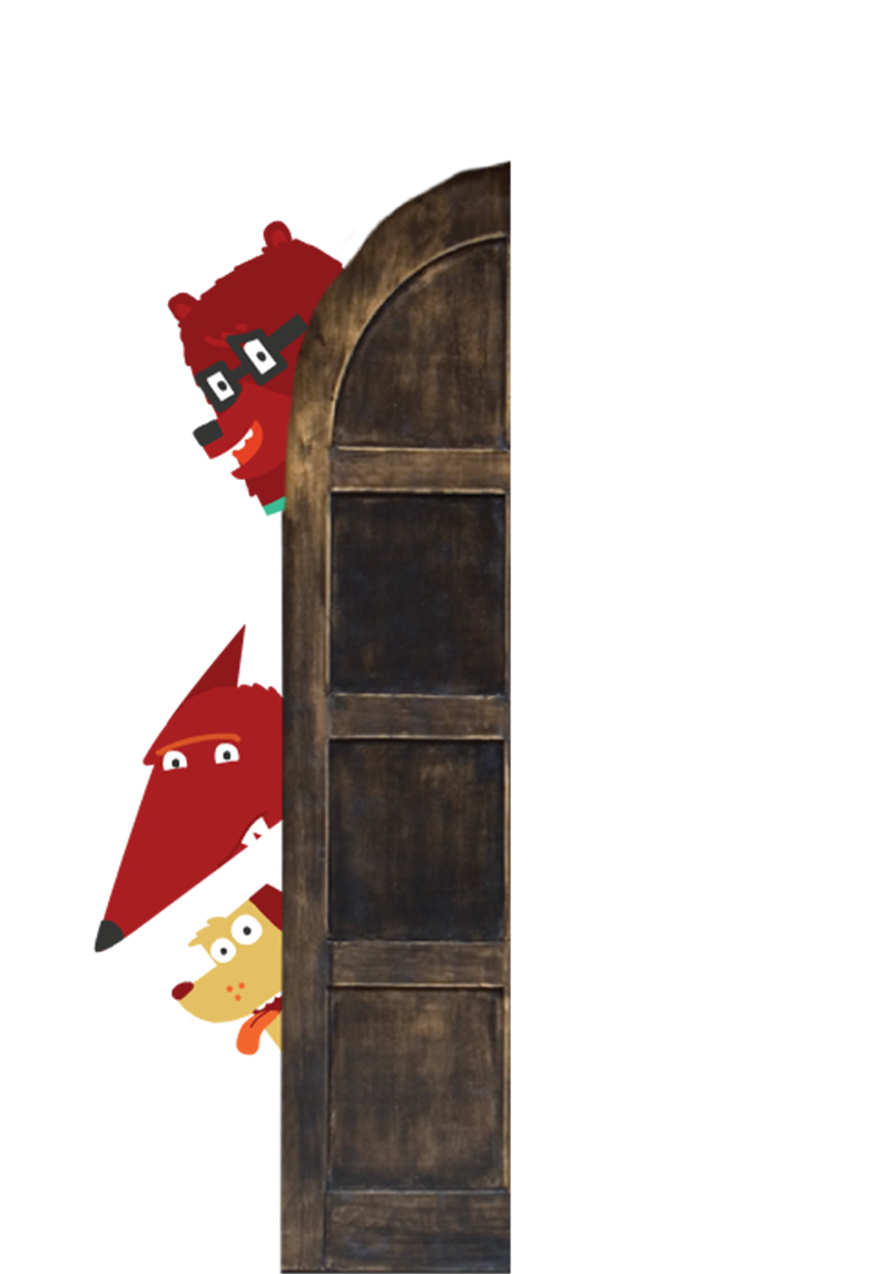 Playground Beasts Characters An illustration of some animals peeking behind a door
