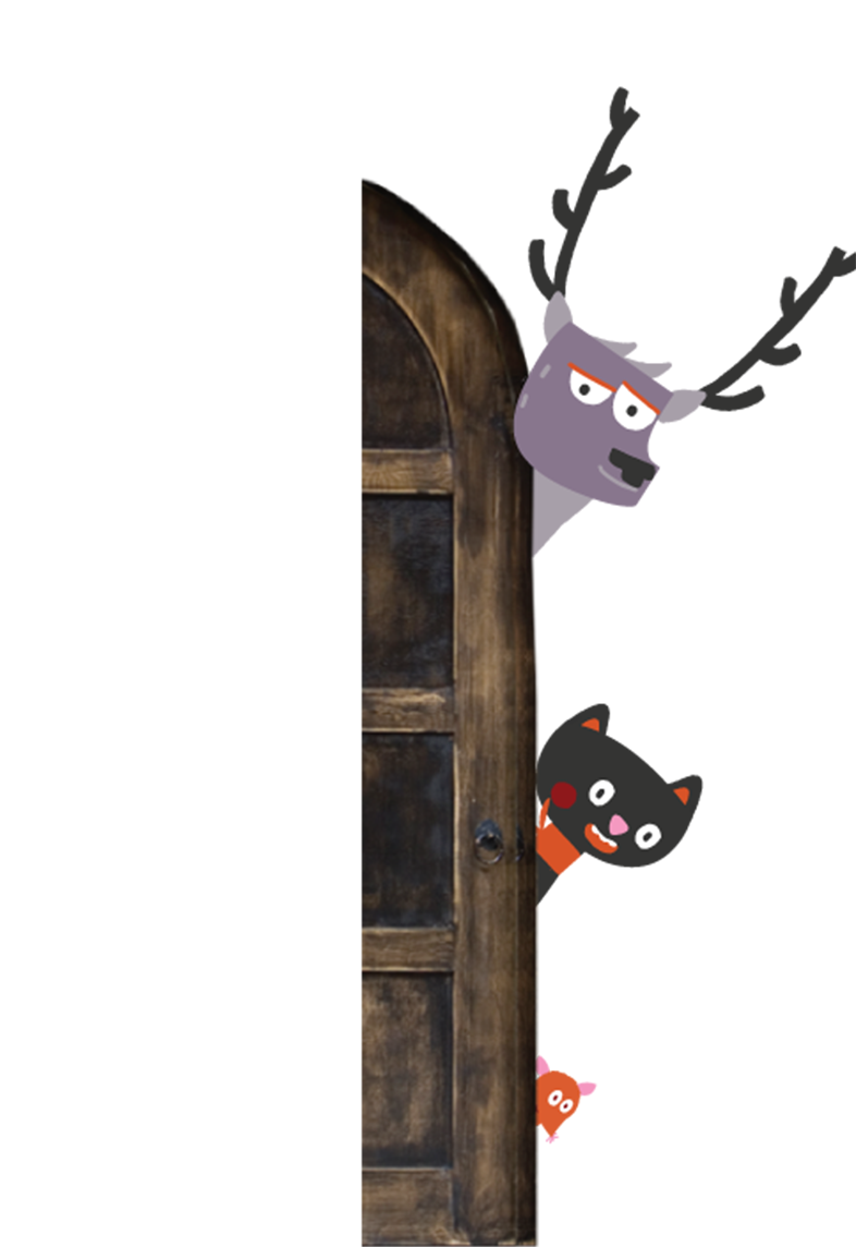 Playground Beasts Characters An illustration of some animals peeking behind a door