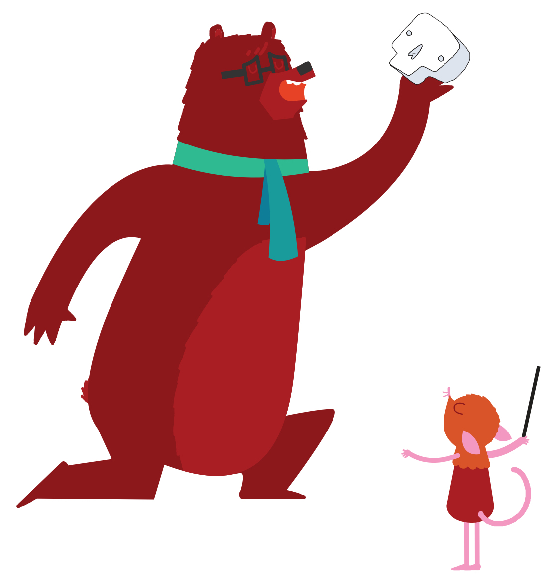 Bear and Mouse Characters Playground An illustration of a bear holding a skull pretending to be Hamlet