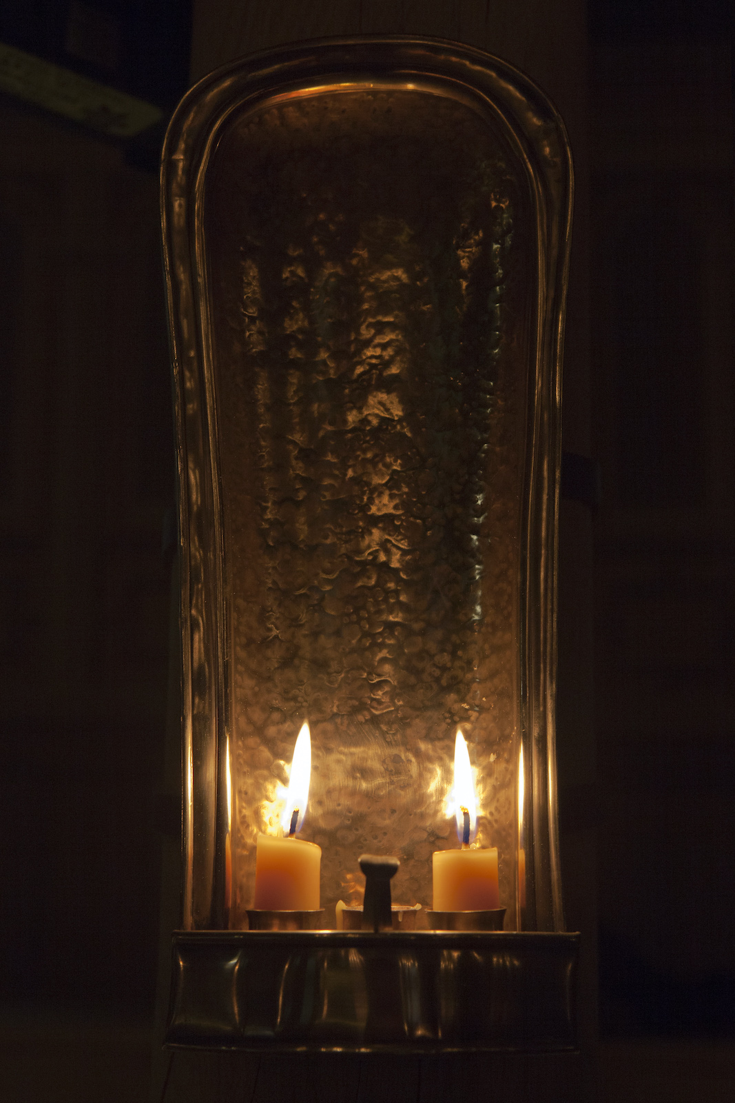 Sam Wanamaker Playhouse Pete Le May Two cream candles are lit in the darkness