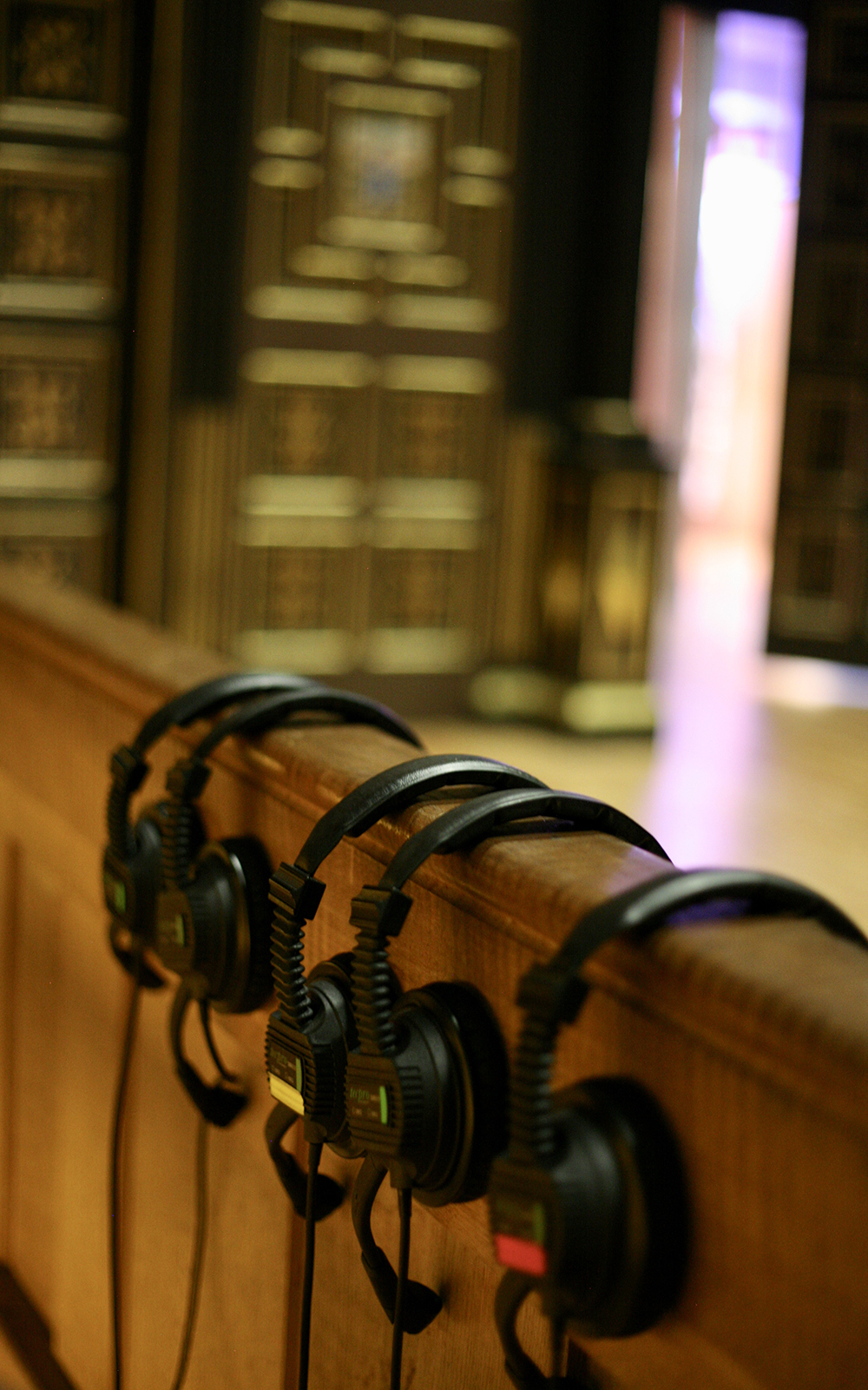 Sam Wanamaker Playhouse Studio blog Headsets resting on the side lines of the Sam Wanamaker Stage