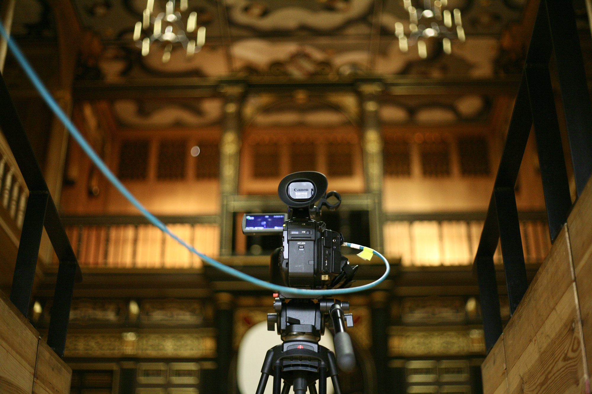Sam Wanamaker Playhouse Recording Studio Blog A camera is set up for a recording of the Shakespeare & Race Festival in 2020 in the Sam Wanamaker Playhouse