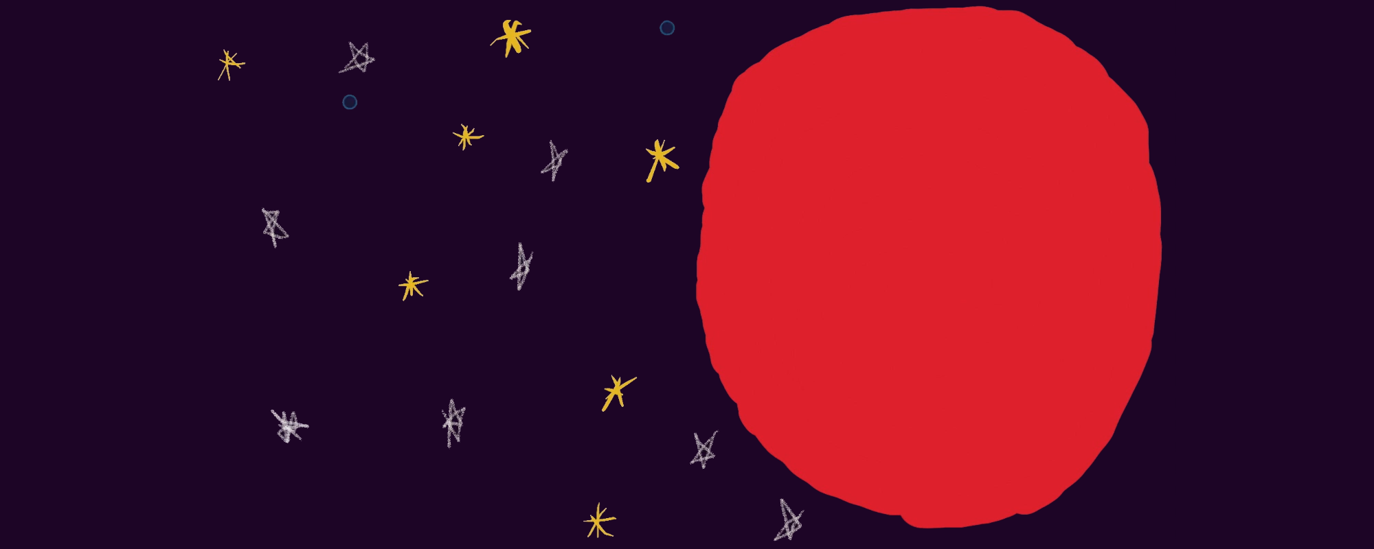 Re imagining the past masthead A black background with a red circle and stars