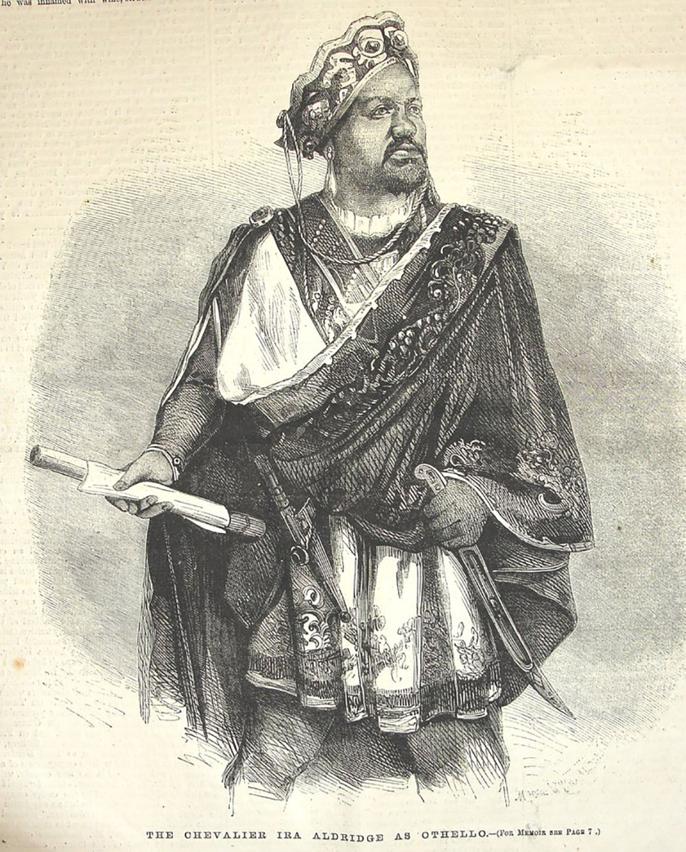 Ira Aldridge Othello An illustration of an actor dressed as Othello