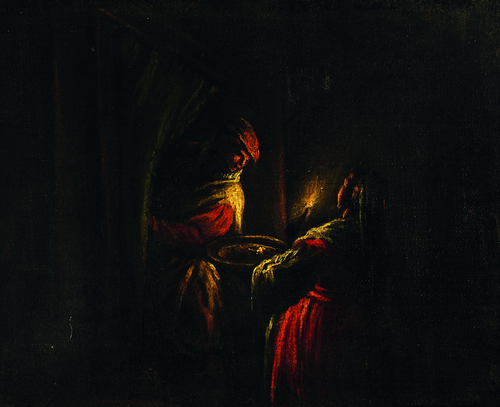 Figures in a Candlit Interior A painting of two figures in a candlelit interior.