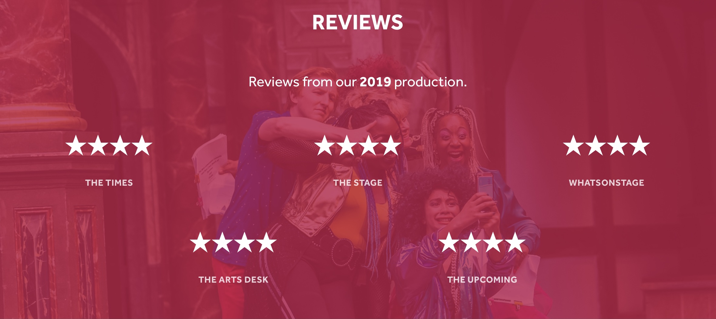 A Midsummer Night’s Dream Reviews A pink image has reviews written across it, all of them four star