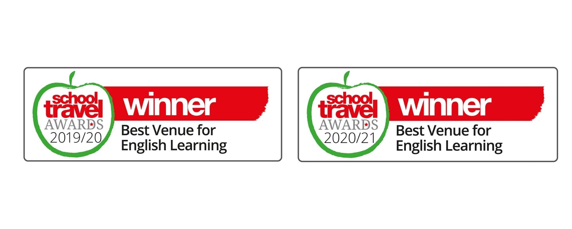 School Travel Awards Logos Two logos sit side by side indicating Shakespeare’s Globe’s win at the 19/20 and 20/21 School Travel Awards